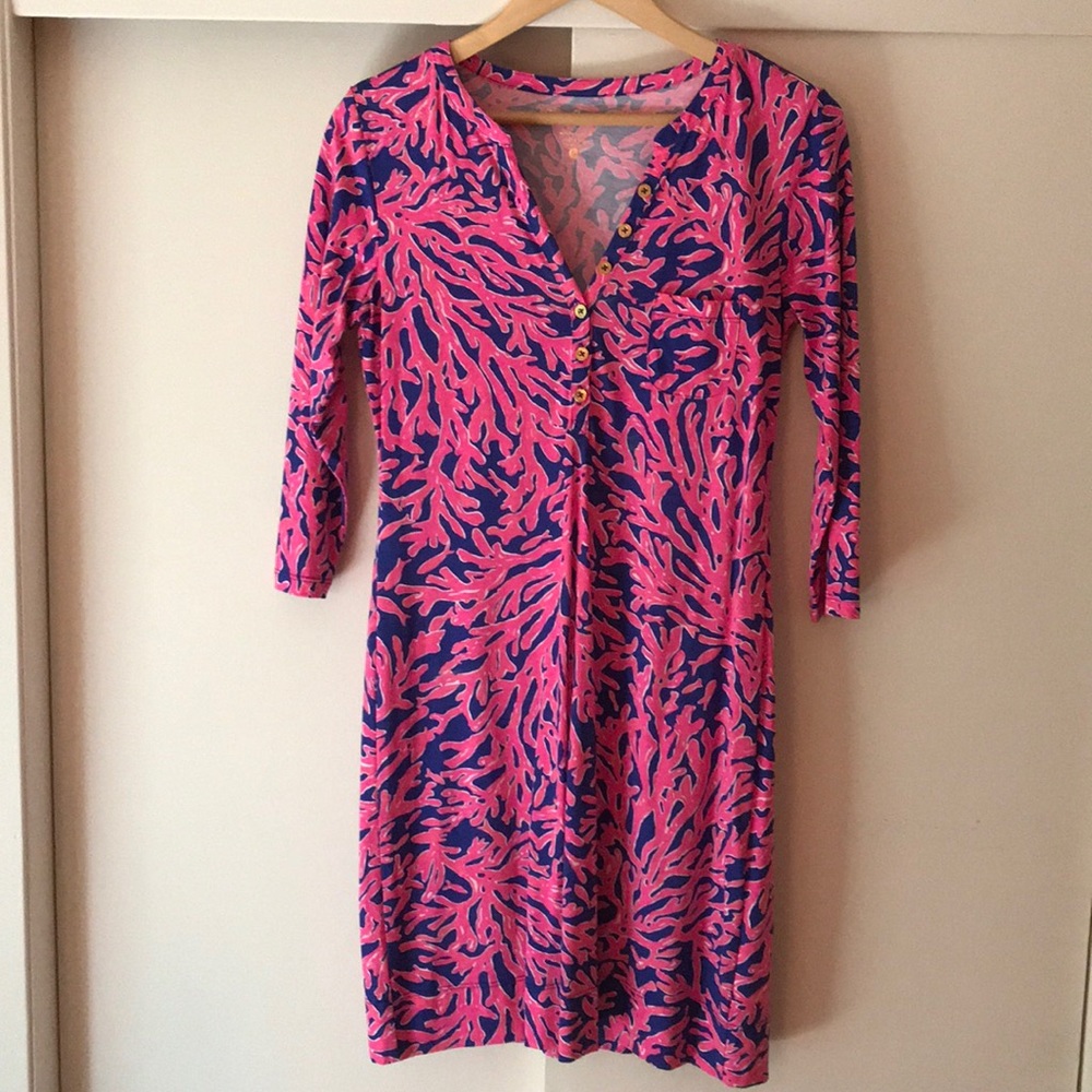 Lilly Pulitzer 3/4 Sleeve Dress, Coral, Size Small